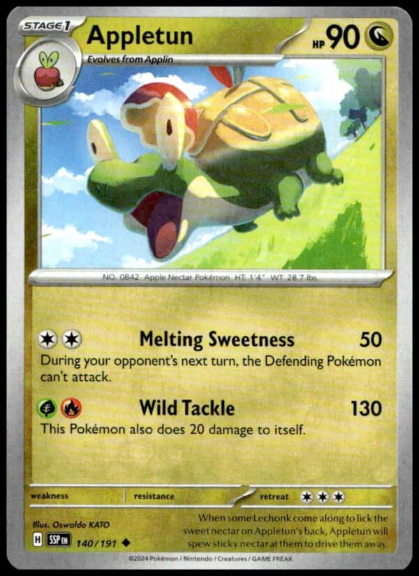 Appletun Pokémon card: 2024 Scarlet & Violet set, vibrant art, sweet moves, #140/191.