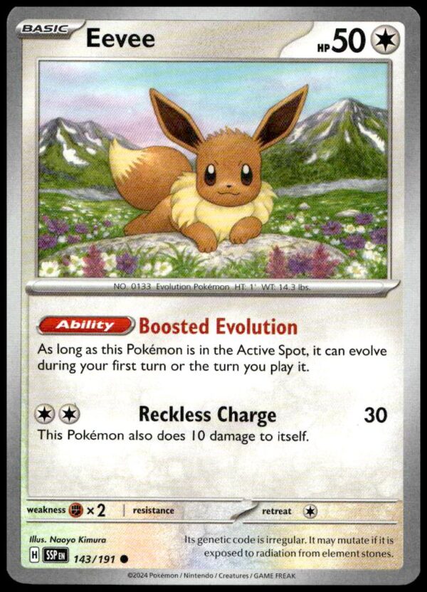 Eevee Pokémon card from Scarlet & Violet series, featuring vibrant art and unique abilities.