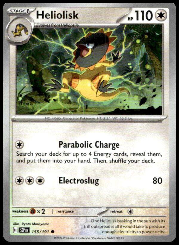Heliolisk Pokémon card featuring electric-themed design and dynamic artwork with 110 HP.