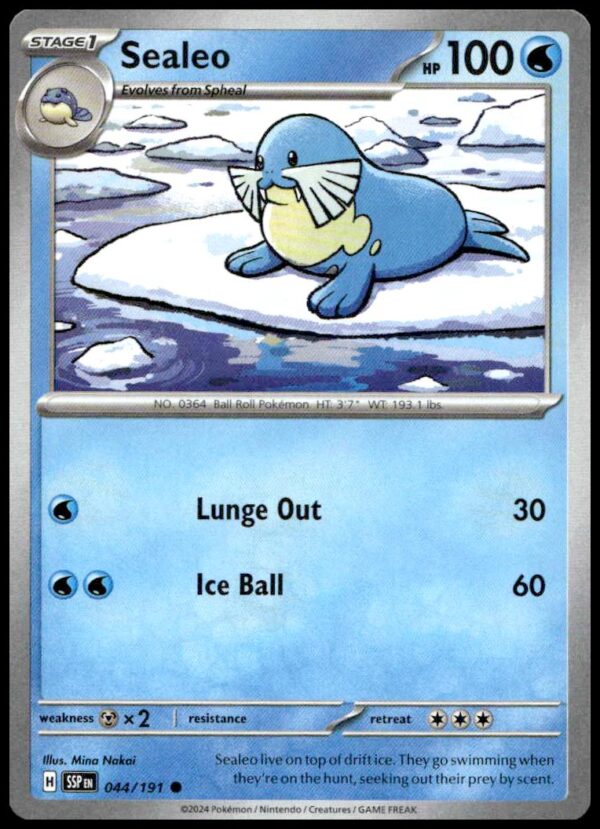 Sealeo card: Arctic habitat, Water-type, two attacks, card #043/192, from 2024 set.