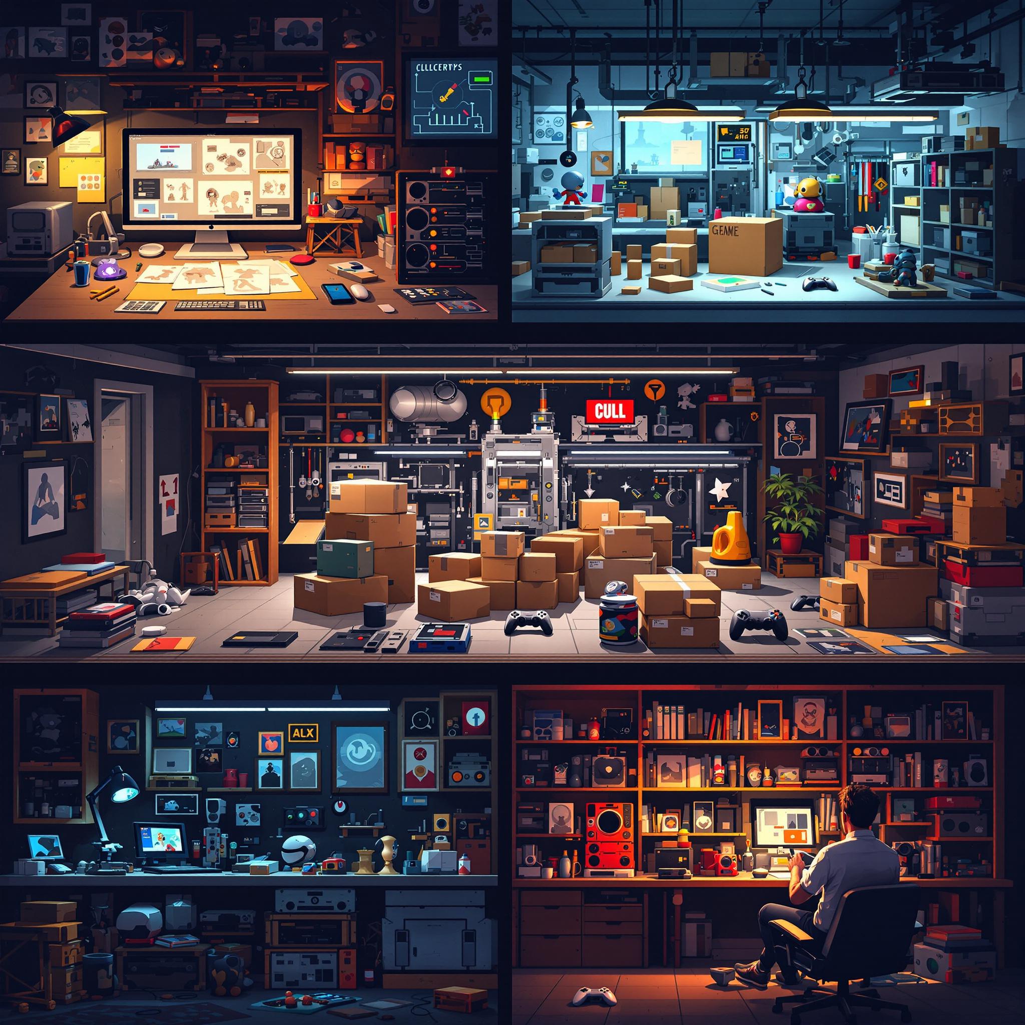 Gaming collectible journey: from concept sketches to factory production and final display.