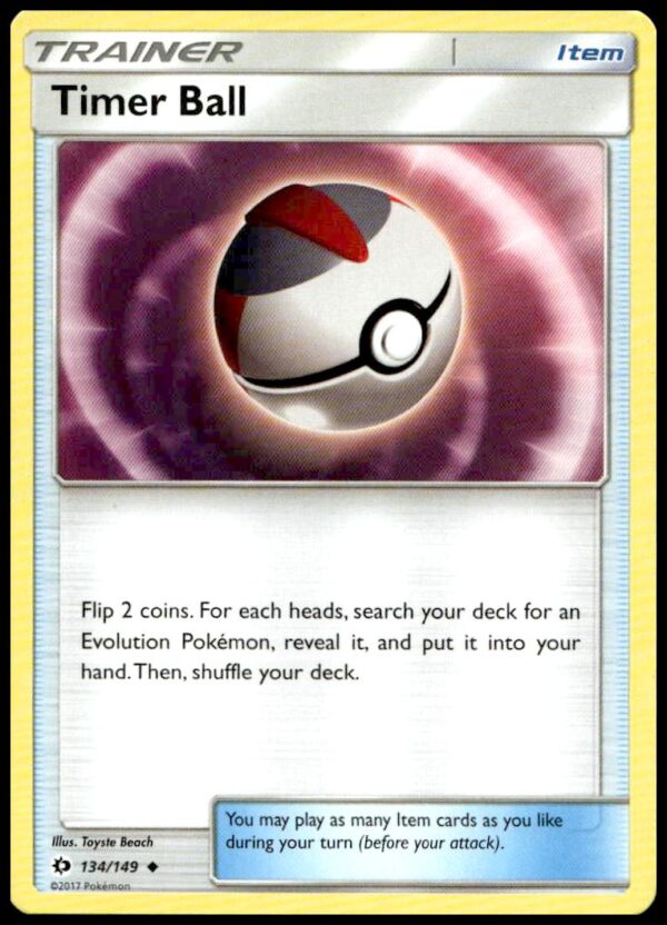 2017 Pokémon Sun & Moon Timer Ball Card, Base Set 134/149 Collectible.