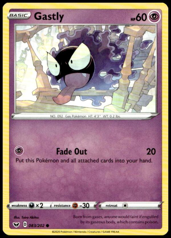 2020 Gastly Pokémon Card: Eerie Art from Sword & Shield Set #083/202.