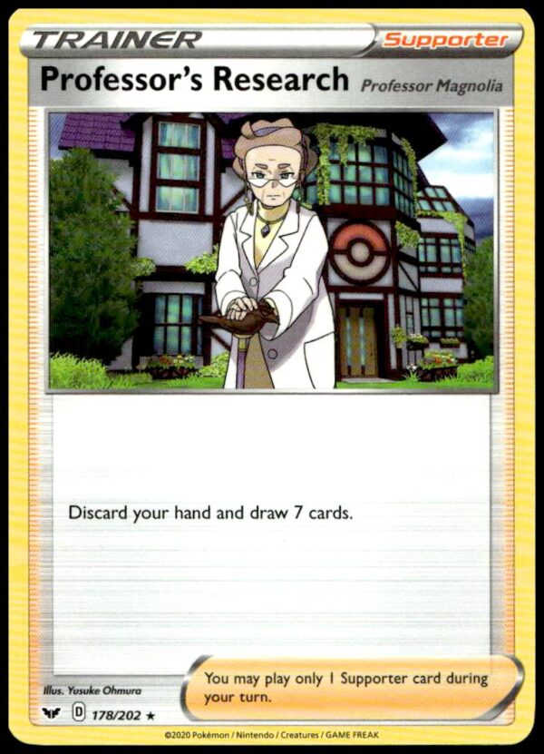 Professor Magnolia Pokémon Card, Sword & Shield Base Set 2020, #178/202, detailed artwork.