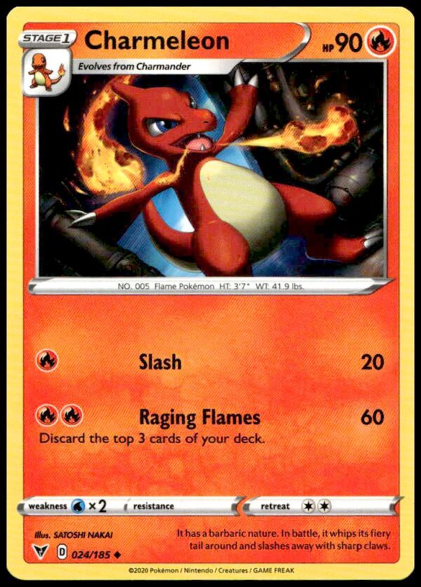 Charmeleon Vivid Voltage card 2020, Sword & Shield series, #024/185, fiery design.