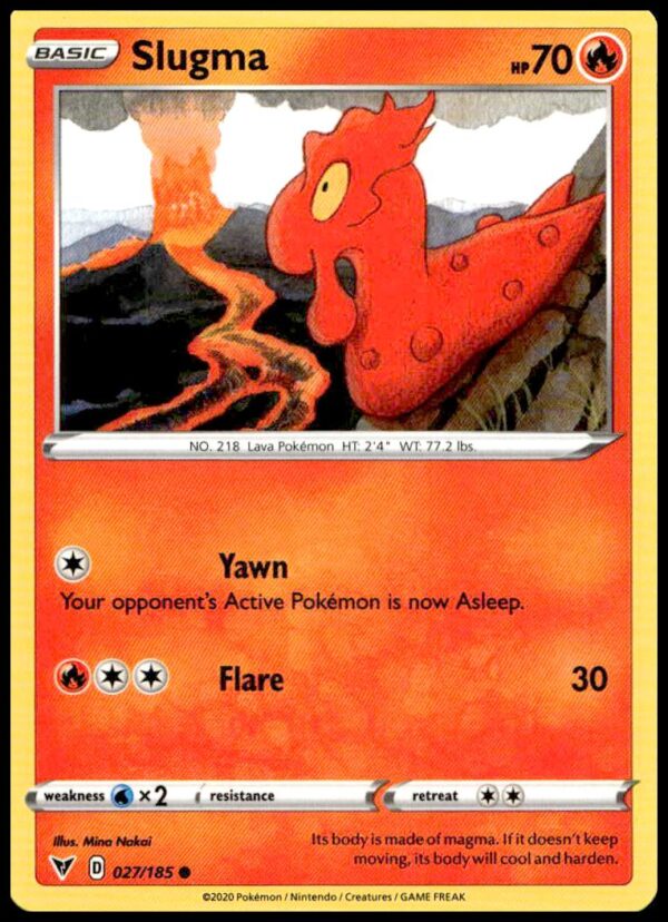 Fiery Slugma Pokémon Card #027 from Vivid Voltage, 2020 Sword & Shield Series.