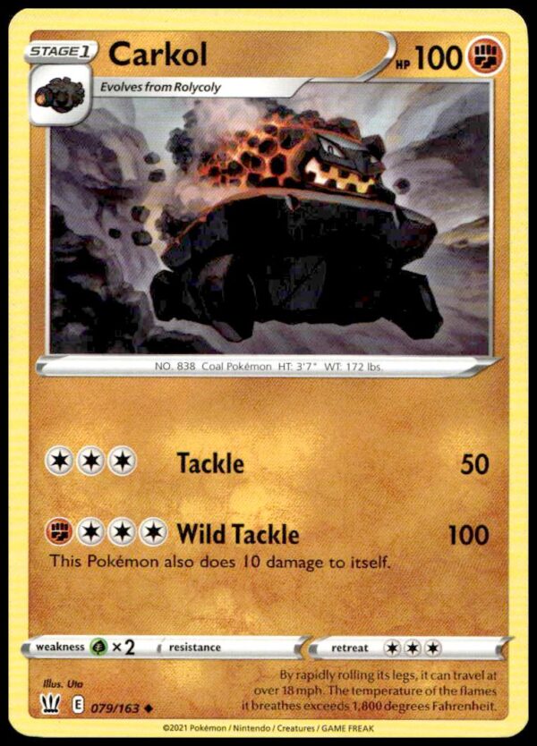 Carkol Pokémon card: 2021 Sword & Shield Battle Styles, Rock and Fire-type, #079/163.