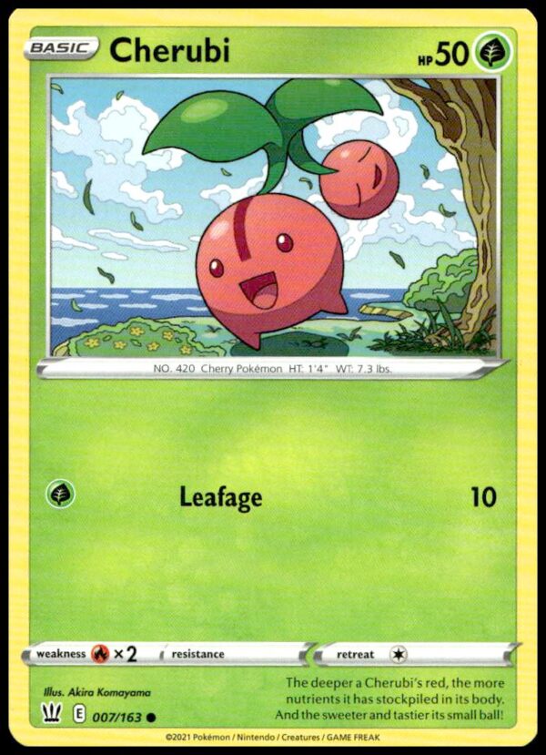 Cherubi Pokémon Card: 2021 Battle Styles, joyful design, #007/163, vibrant and collectible.