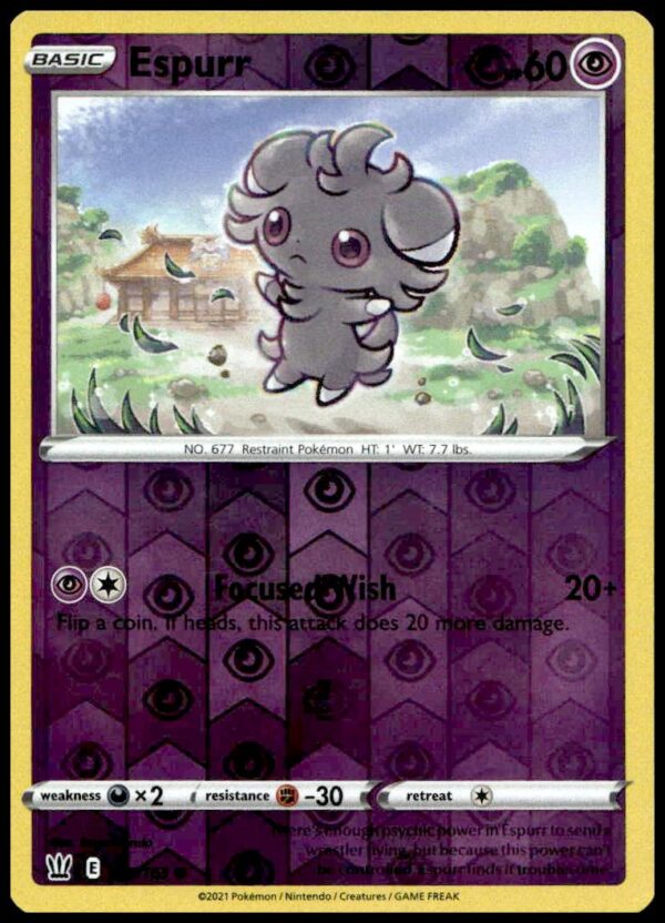Espurr Reverse Holo Card, #060/163, 2021 Pokémon Battle Styles, Sword & Shield Series.