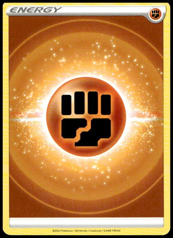 Vibrant 2021 Pokémon Chilling Reign Fighting Energy Card with Swirling Earthy Design.