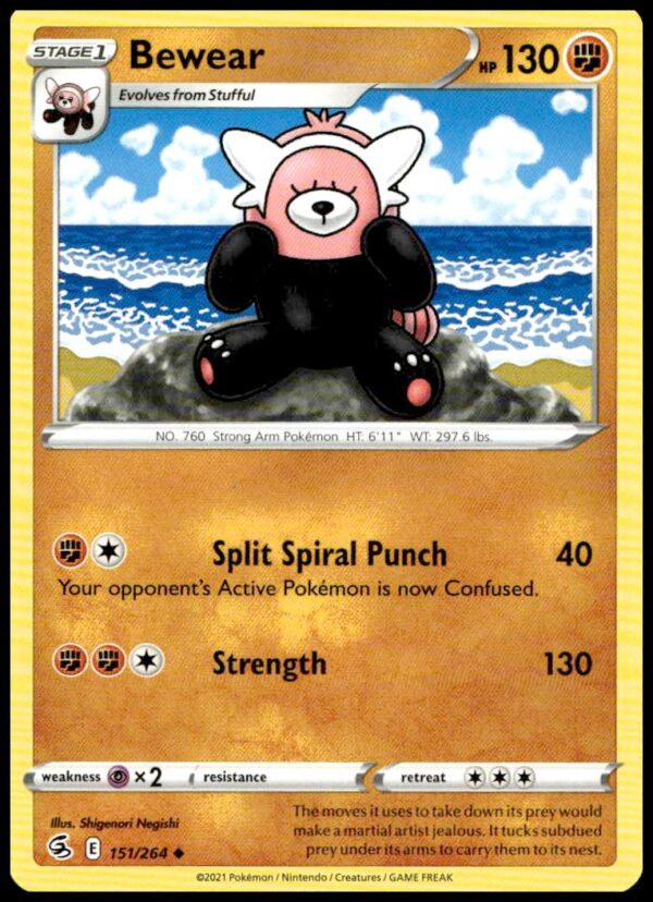 2021 Fusion Strike Bewear card, showcasing Fighting-type Pokémon, number 151/264.