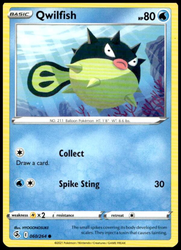 Qwilfish Pokémon Card from 2021 Fusion Strike, Sword & Shield Expansion, #060/264.
