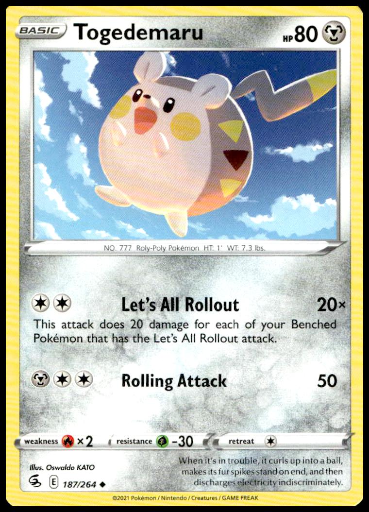 Togedemaru Fusion Strike card 2021, featuring electric abilities and vibrant artwork.