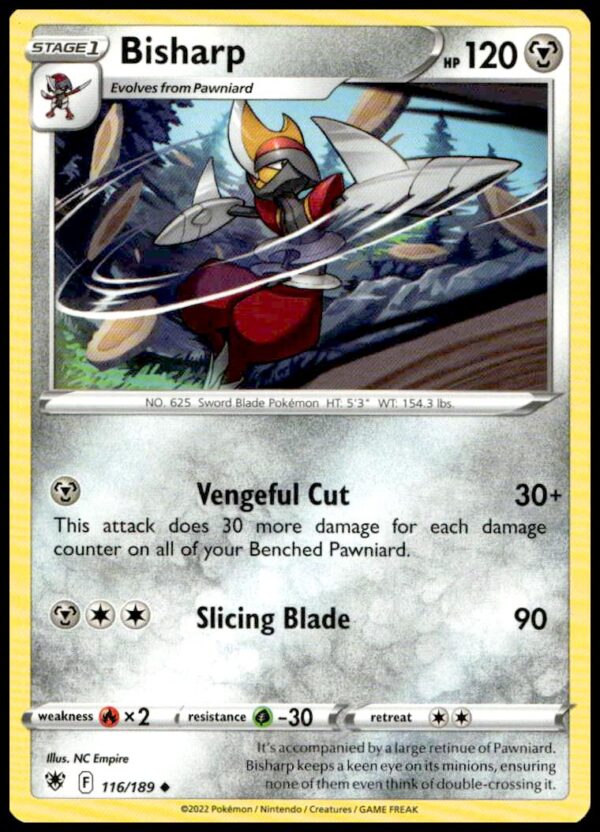 Bisharp 2022 Pokémon Astral Radiance card, cosmic art, card #116/189, fierce and dynamic design.