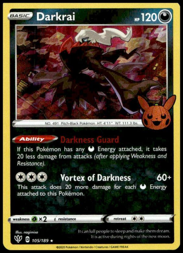 Darkrai Astral Radiance card with dynamic illustration and mystical aura from 2022 Pokémon expansion.