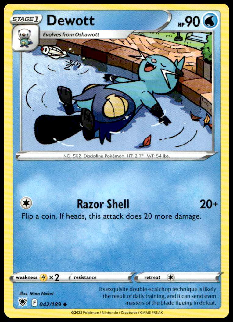 Dewott Pokémon card, 2022 Astral Radiance, vibrant art, card number 042/189.