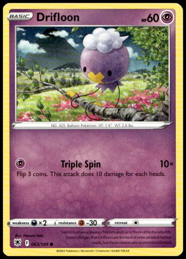2022 Drifloon Card: Pokémon Astral Radiance, vibrant artwork, collectible #063/189.