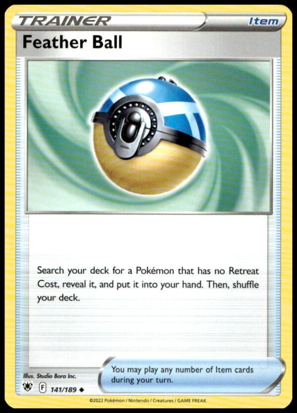 2022 Pokémon Astral Radiance Feather Ball Card #141/189, vibrant artwork, collectible Sword & Shield series.