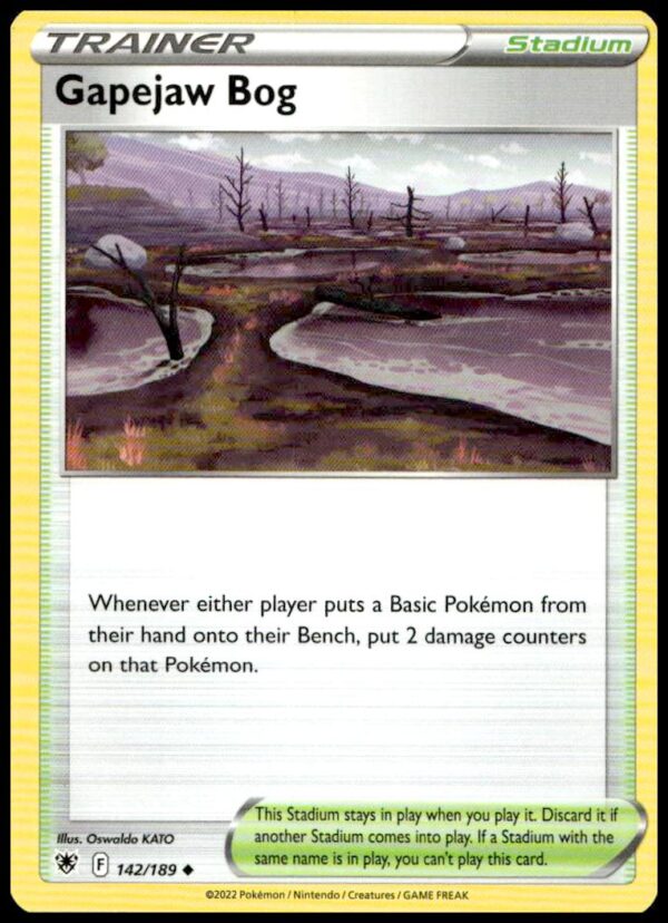 Gapejaw Bog Pokémon Card: 2022 Astral Radiance, lush greenery, misty waters, mysterious ambiance.