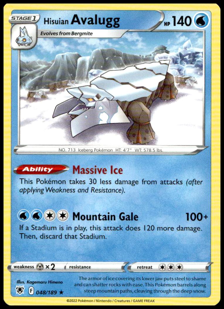 Hisuian Avalugg Pokémon Card: Icy artwork from 2022 Astral Radiance set.