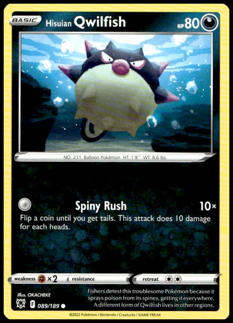 Hisuian Qwilfish Pokémon card from Astral Radiance 2022, Sword & Shield series.