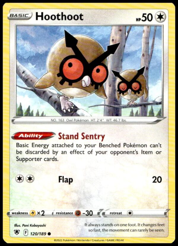 2022 Pokémon Astral Radiance Hoothoot card with serene artwork and unique features.