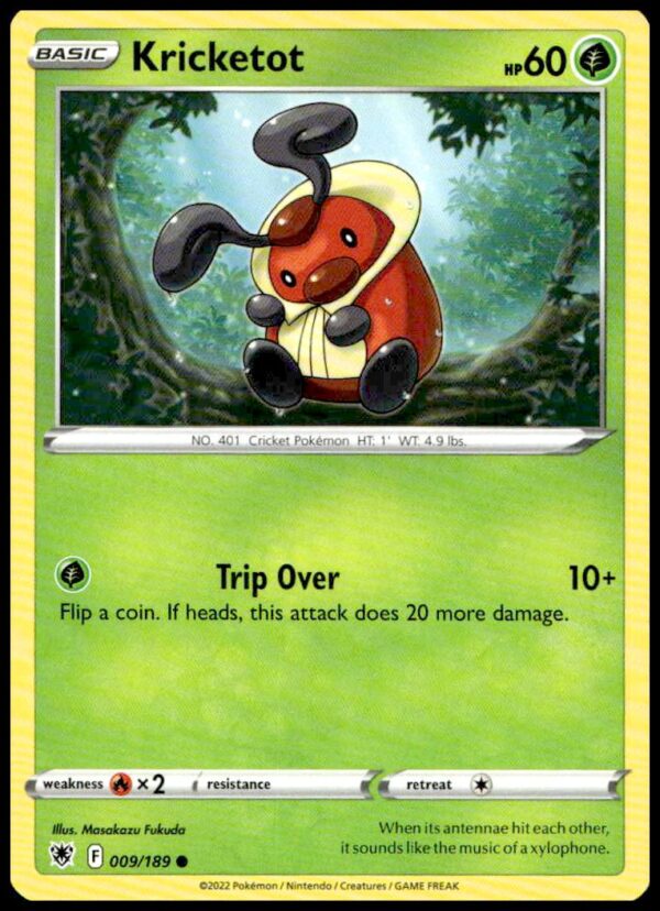Kricketot Pokémon Card from 2022 Astral Radiance, Sword & Shield Series, #009/189.