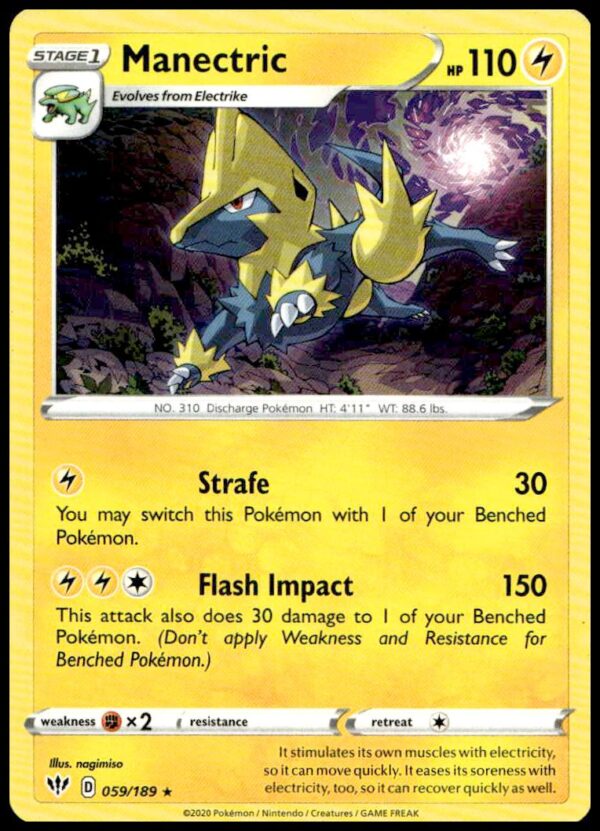 Manectric Pokémon card, 2022 Astral Radiance set, vibrant Electric-type art.