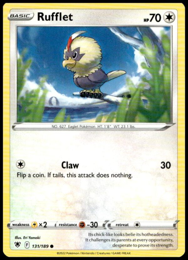 Rufflet card from 2022 Astral Radiance, vibrant artwork showcased, number 131/189.