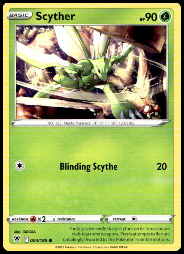 Scyther Pokémon Card: Astral Radiance 2022, Sword & Shield, #004/189, Dynamic Artwork.