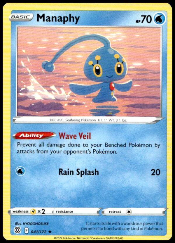 Manaphy Pokémon Card: Brilliant Stars 2022, Water-Type, #041/172.