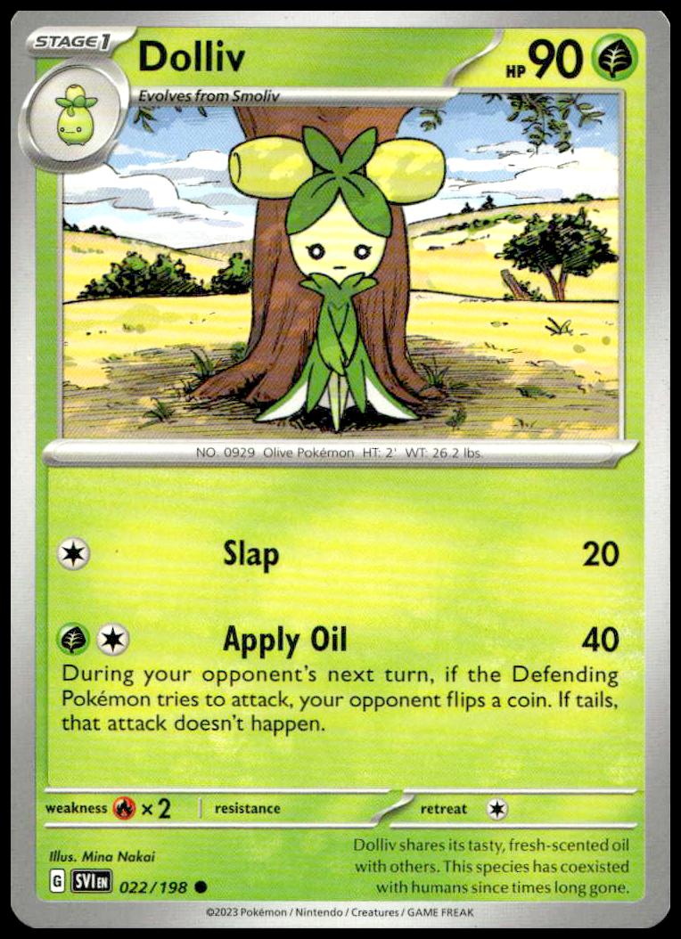 2023 Dolliv Pokémon Card from Scarlet & Violet Base Set, featuring unique design and attributes.