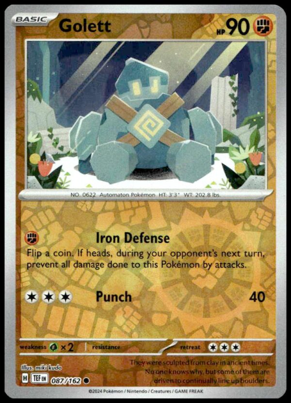 Golett in Scarlet & Violet 2024: Ghost/Ground Type, Temporal Forces Set #087/162.