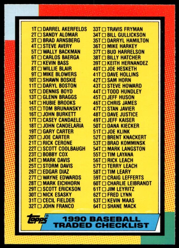 1990 Topps Traded Checklist: 1T-132T #132T (Front)