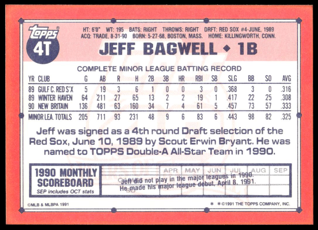 1991 Topps Traded Jeff Bagwell #4T (Back)