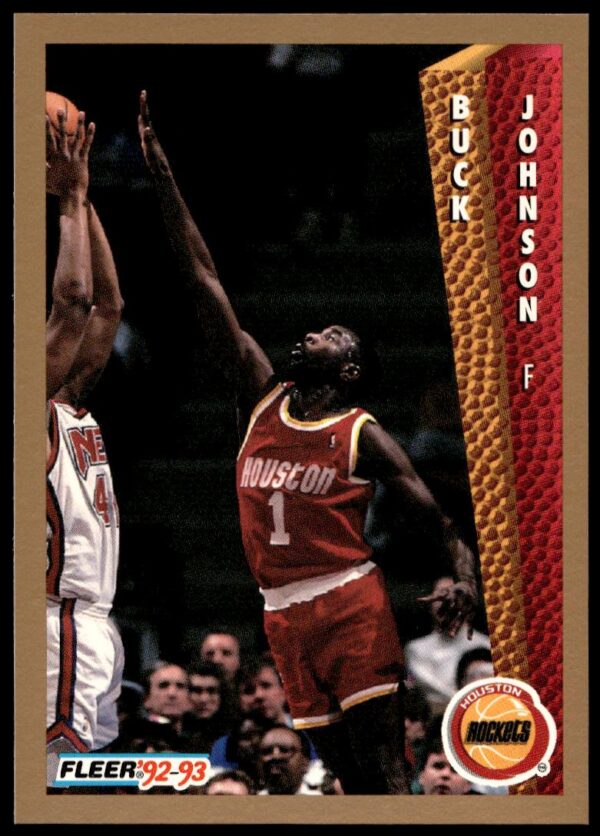 Buck Johnson 1992-93 Fleer Basketball Card #82, featuring action shot and team graphics.