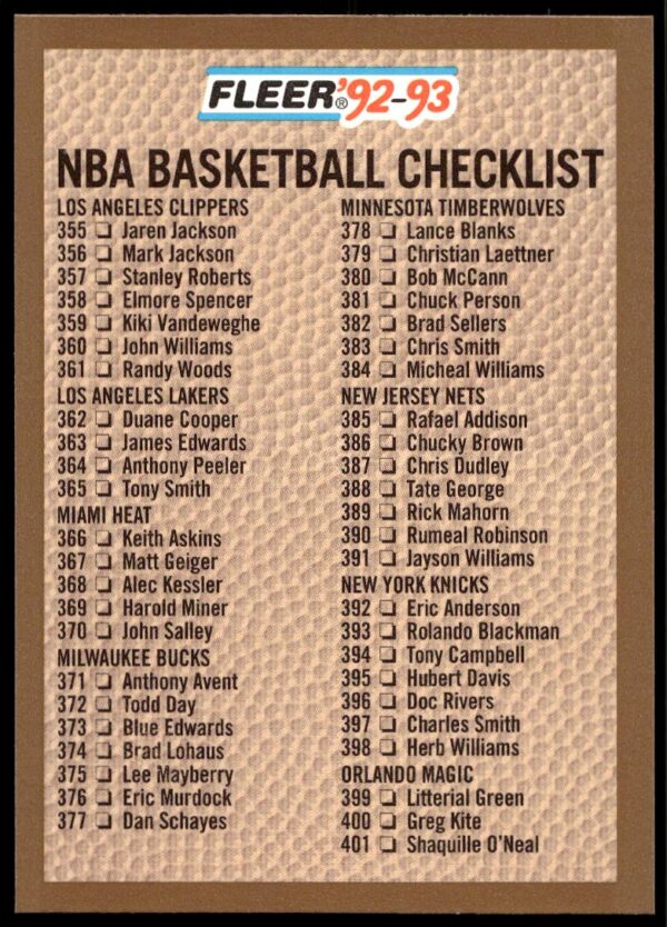 1992-93 Fleer Checklist 4 #443 (Front)