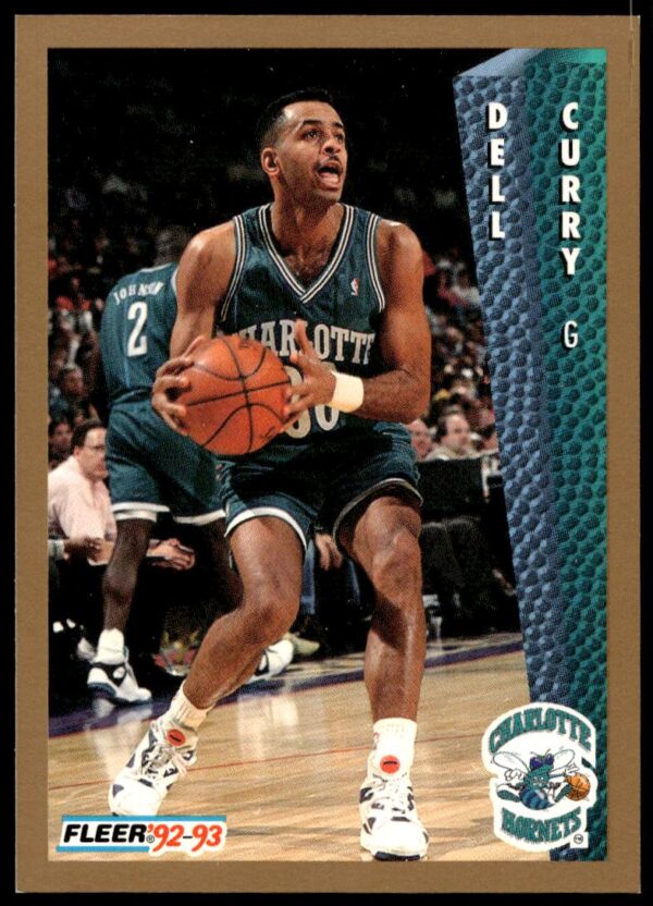 Dell Curry 1992-93 Fleer card, Charlotte Hornets, mid-action, #22 basketball trading card.