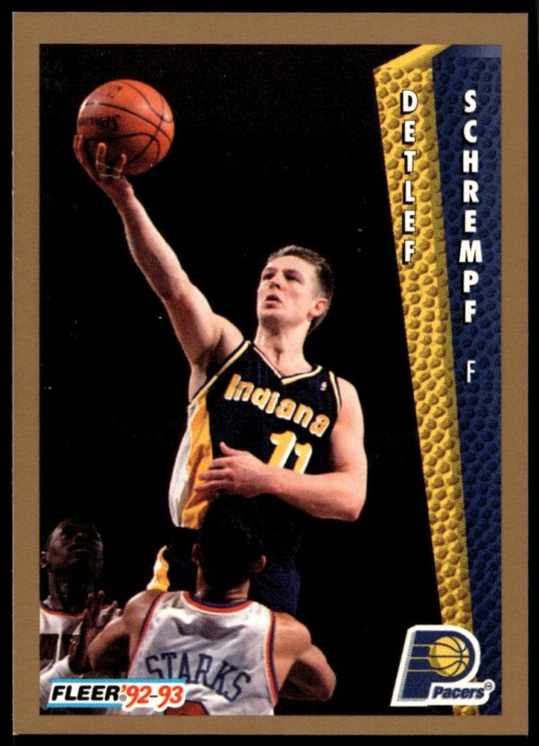 Detlef Schrempf 1992-93 Fleer card, Indiana Pacers action shot.
