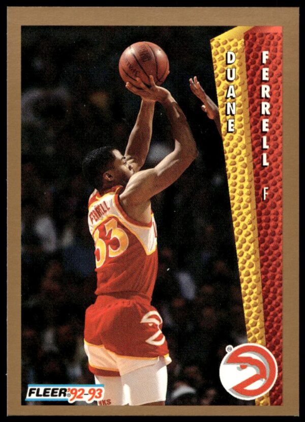 Duane Ferrell 1992-93 Fleer card in Atlanta Hawks jersey, showcasing dynamic action.