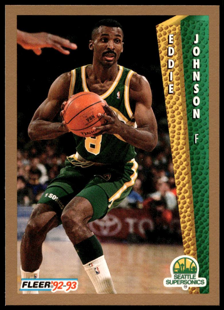 Eddie Johnson 1992-93 Fleer basketball card, showcasing action pose and team uniform.