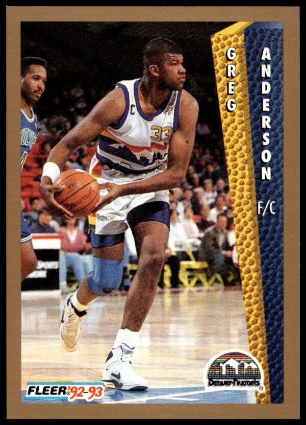 Greg Anderson 1992-93 Fleer basketball card with action shot and team logo.