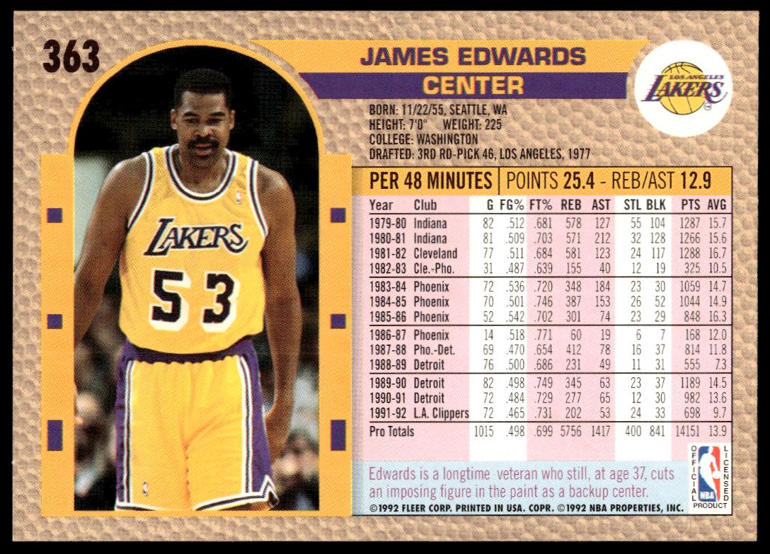 1992-93 Fleer James Edwards #363 (Back)