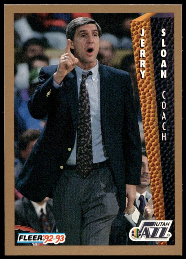 1992-93 Fleer basketball card, Jerry Sloan #226, featuring Utah Jazz coach portrait.