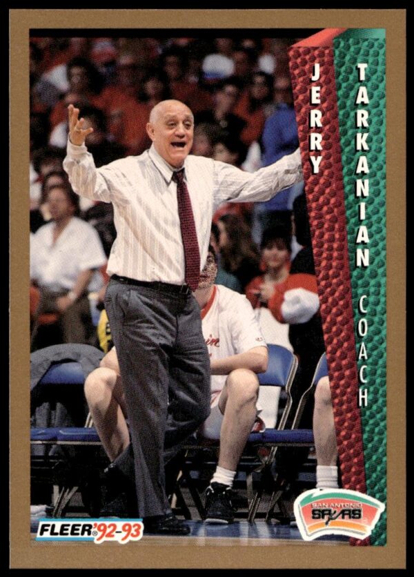 Jerry Tarkanian 1992-93 Fleer card, coach in suit, candid moment, college basketball legend.