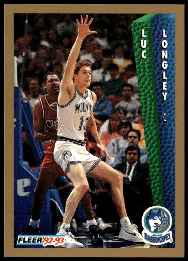 Front view of Luc Longley 1992-93 Fleer basketball card, #134, showcasing game action.