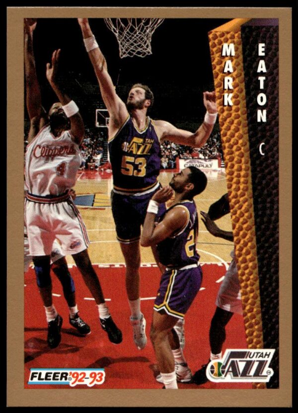 Mark Eaton 1992-93 Fleer Basketball Card #221, featuring Utah Jazz details.