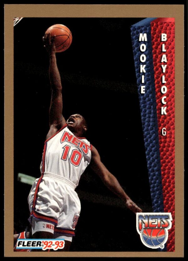 Mookie Blaylock 1992-93 Fleer card, #141, featuring action shot in team uniform.