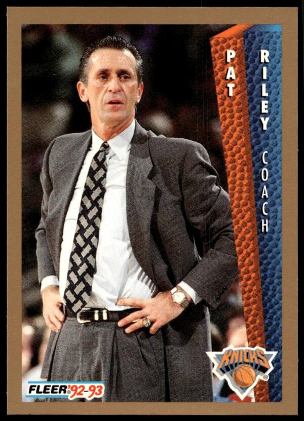 Front view of 1992-93 Fleer card featuring coach Pat Riley in a suit, card #155.
