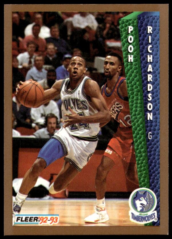 Pooh Richardson 1992-93 Fleer basketball card #136, front view in game action.